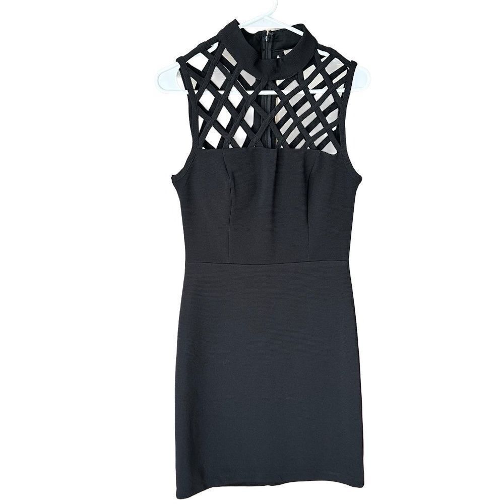 NWT Lily Rose Caged Top Dress Sleeveless Black Ribbed Sheath Size Med